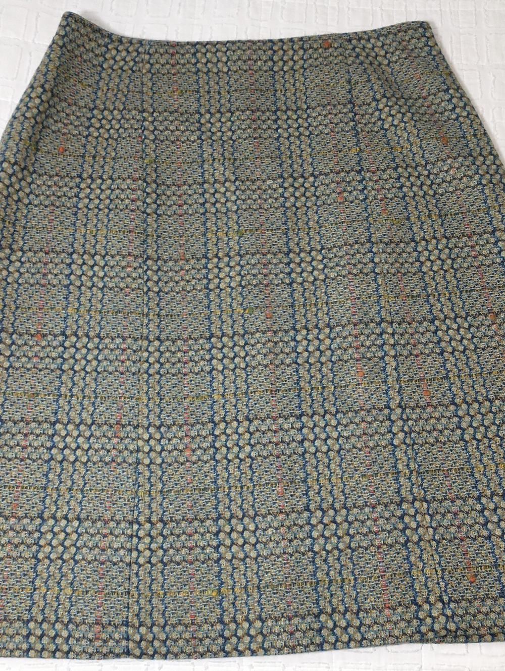 Cabi Fully Lined Wool Blend Plaid Skirt, Size 8, Knee Length, Blue Green